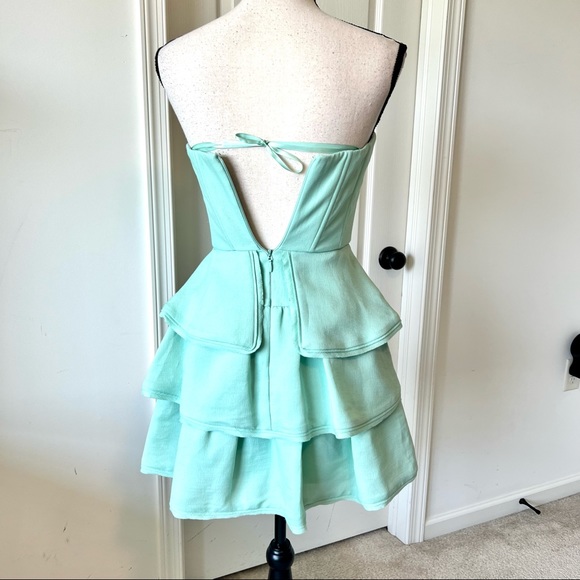 BCBGMAXAZRIA Jacklyn Ruffled Tiered Strapless Opaline Dress—SZ. 0 - Picture 11 of 17